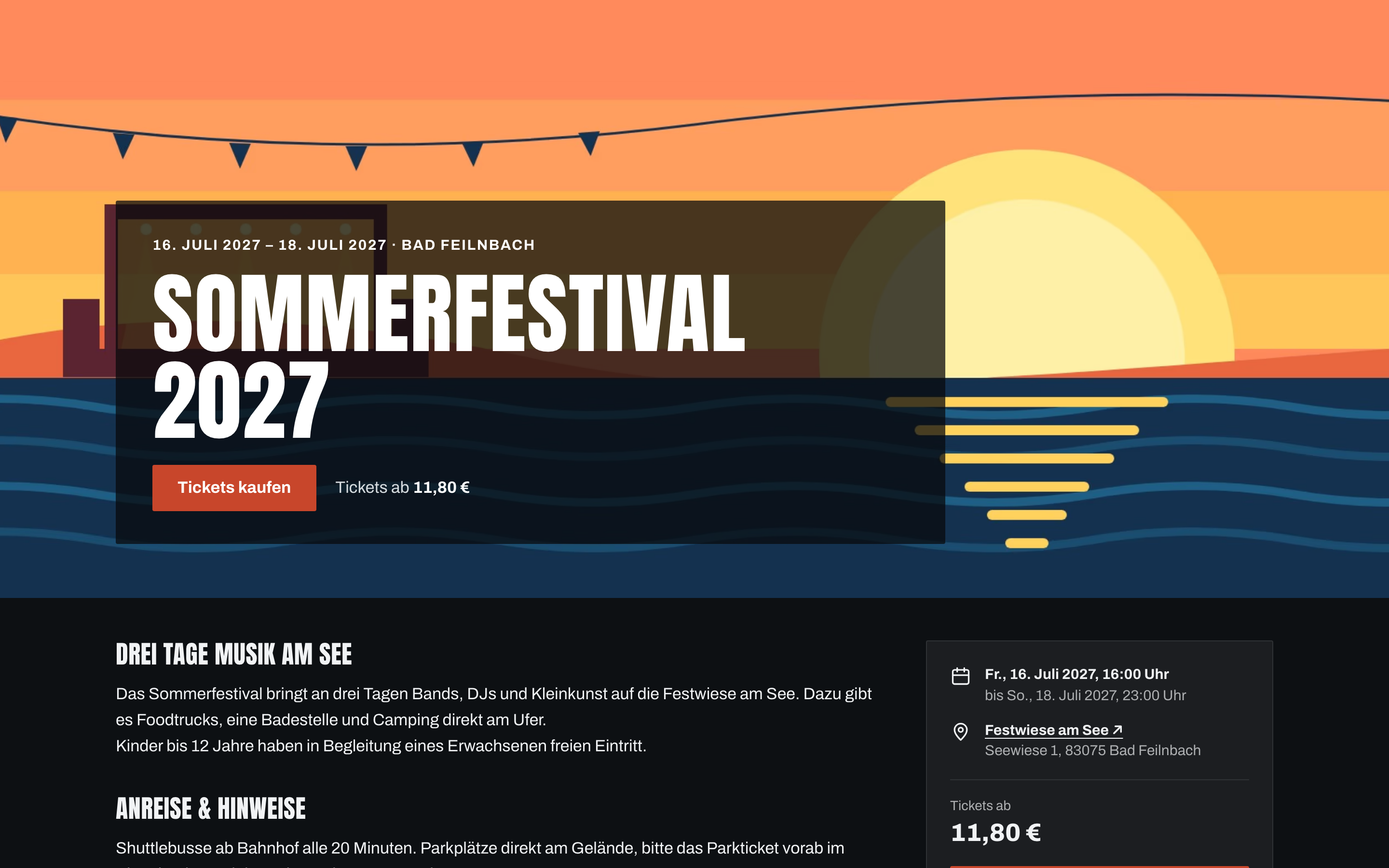 Eventseite des Sommerfestival 2027 mit Titelbild und Ticketshop